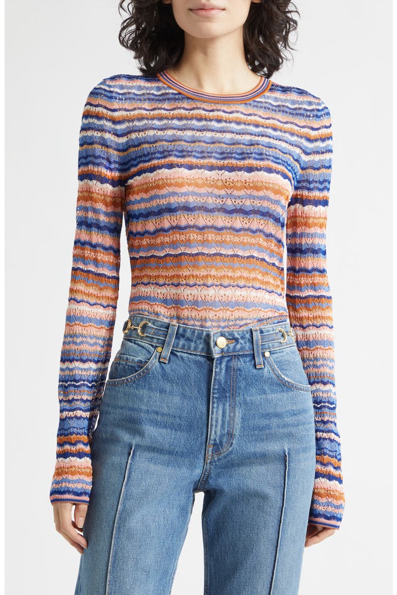 Lunaire Pointelle Stripe Knit Top, Main, color, SUNSET