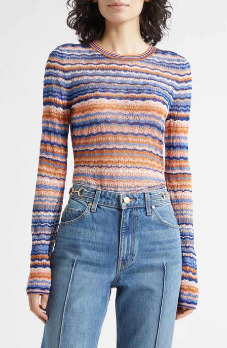 Lunaire Pointelle Stripe Knit Top