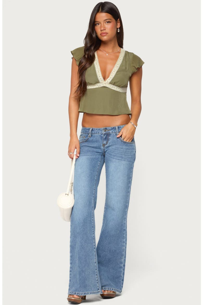 Kaela Lace Trim Flutter Sleeve Top, Alternate, color, OLIVE