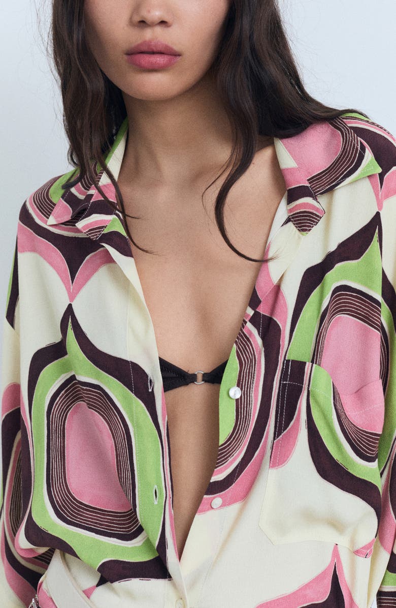 MANGO Geometric Print Shirt, Alternate, color, Ecru