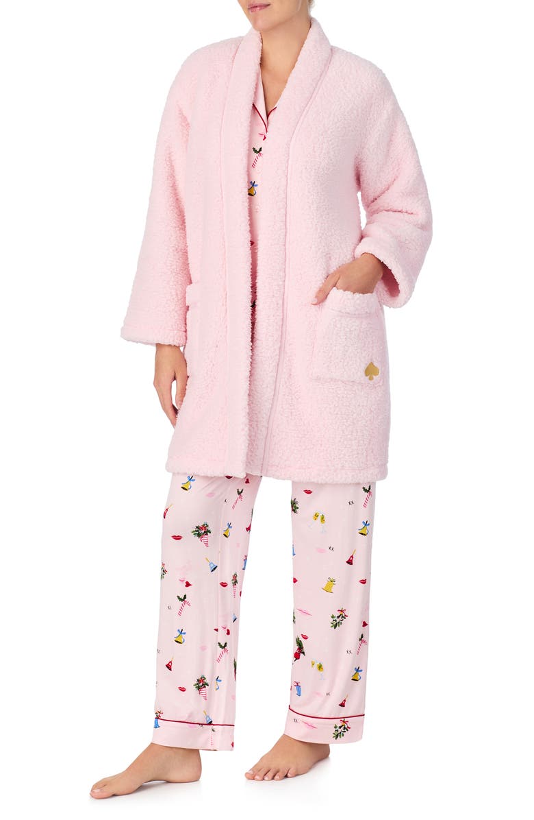 Kate Spade New York high pile fleece short robe, Alternate, color, 