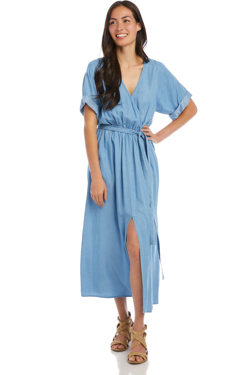 Karen Kane Wrap Front Chambray Dress, Alternate, color, Chambray