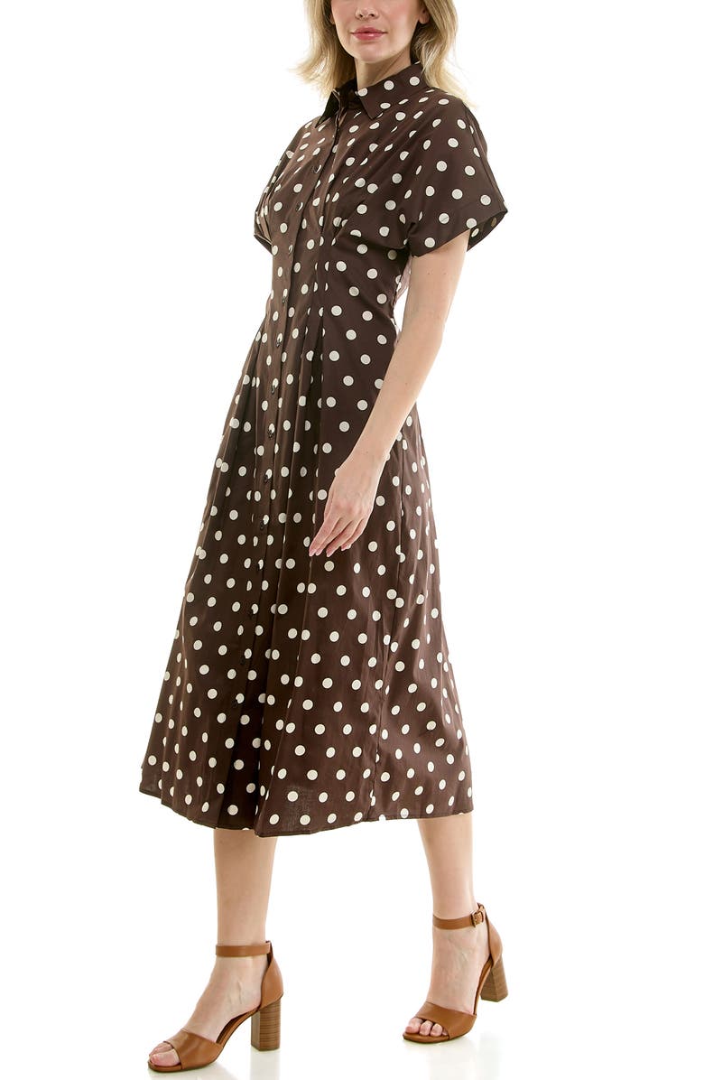 Nicole Miller Polka Dot Pintuck Waist Midi Shirtdress, Alternate, color, Coffee Bean Dot