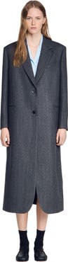 SANDRO Long wool coat with rhinestones