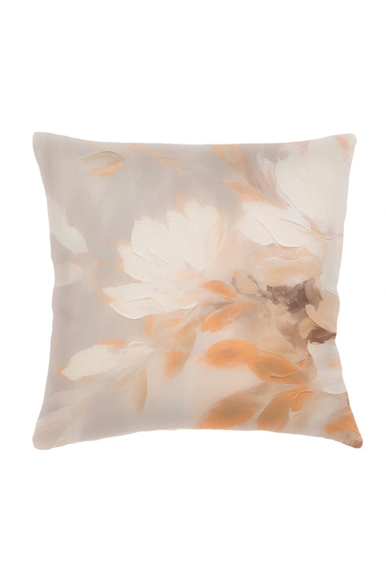 Brushstroke Floral Beige Linen Euro Pillow 26x26 with Down Alternative Insert, Main, color, Beige