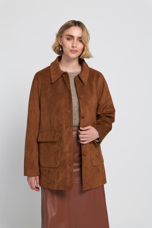 Elle Collection Faux Suede Car Coat Utility In Brown