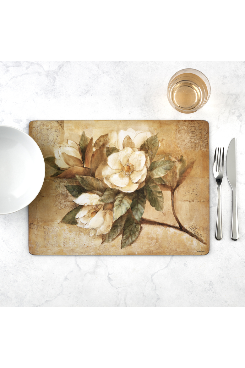 Sugar Magnolia Set of 4 Cork Back Placemats, Alternate, color, Beige