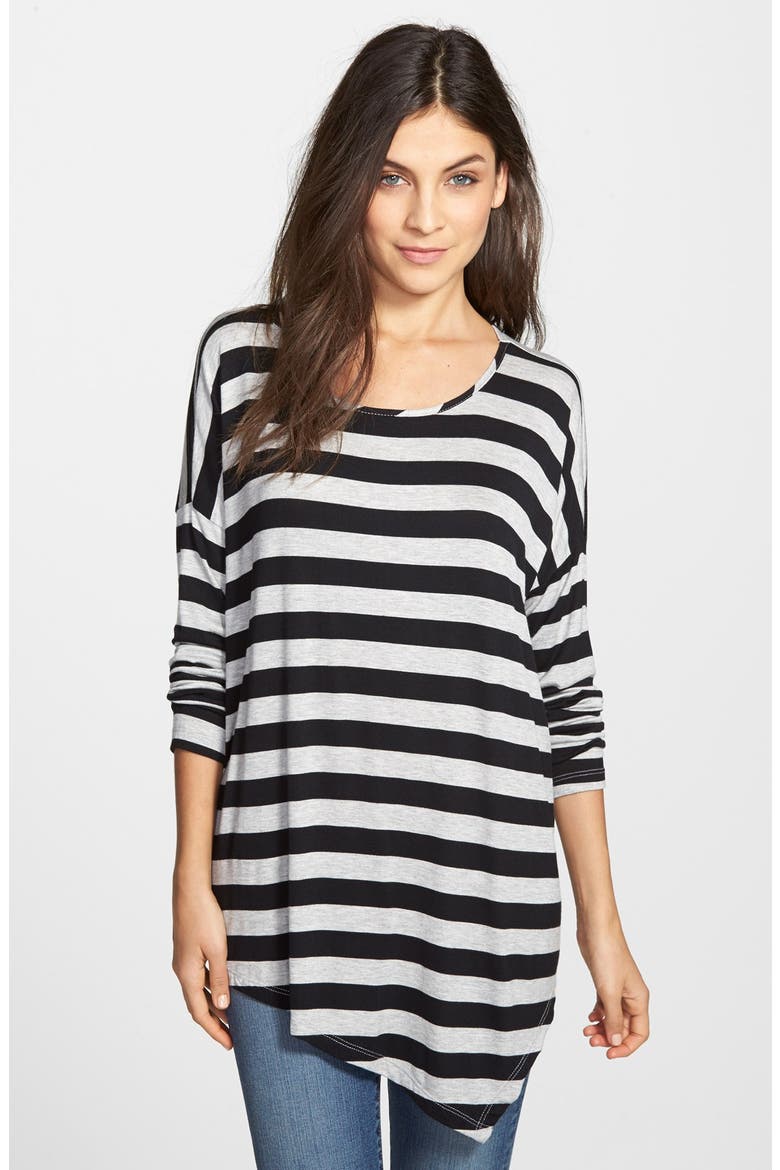 Asymmetrical Stripe Tee, Main, color, BLACK/ HEATHER GREY