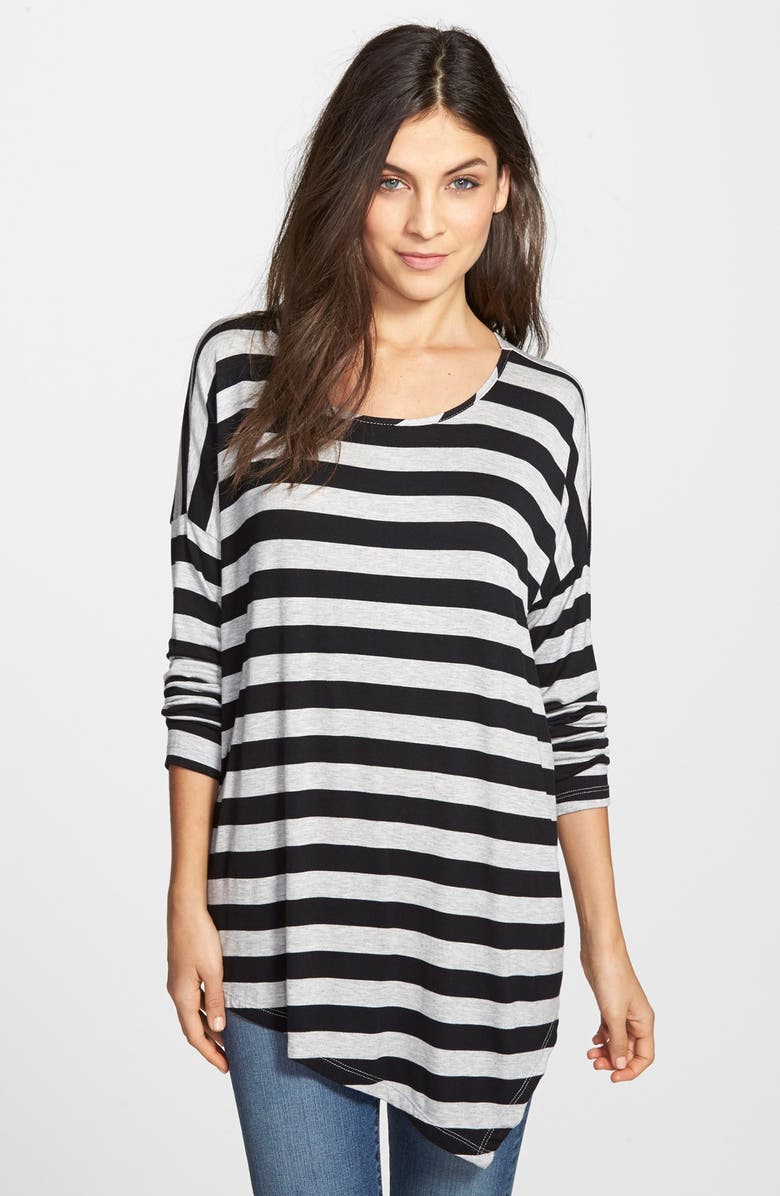Bobeau Asymmetrical Stripe Tee, Main, color,