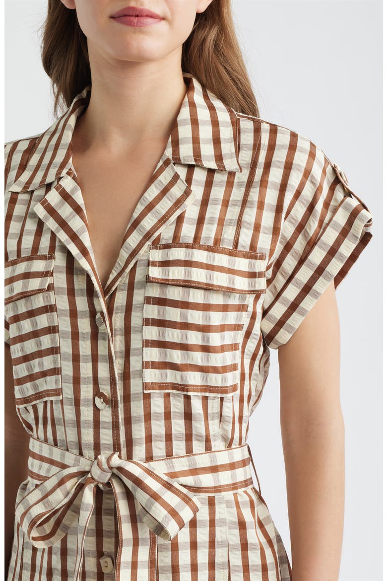 Portia Stripe Maxi Shirtdress, Alternate, color, BROWN CHECK