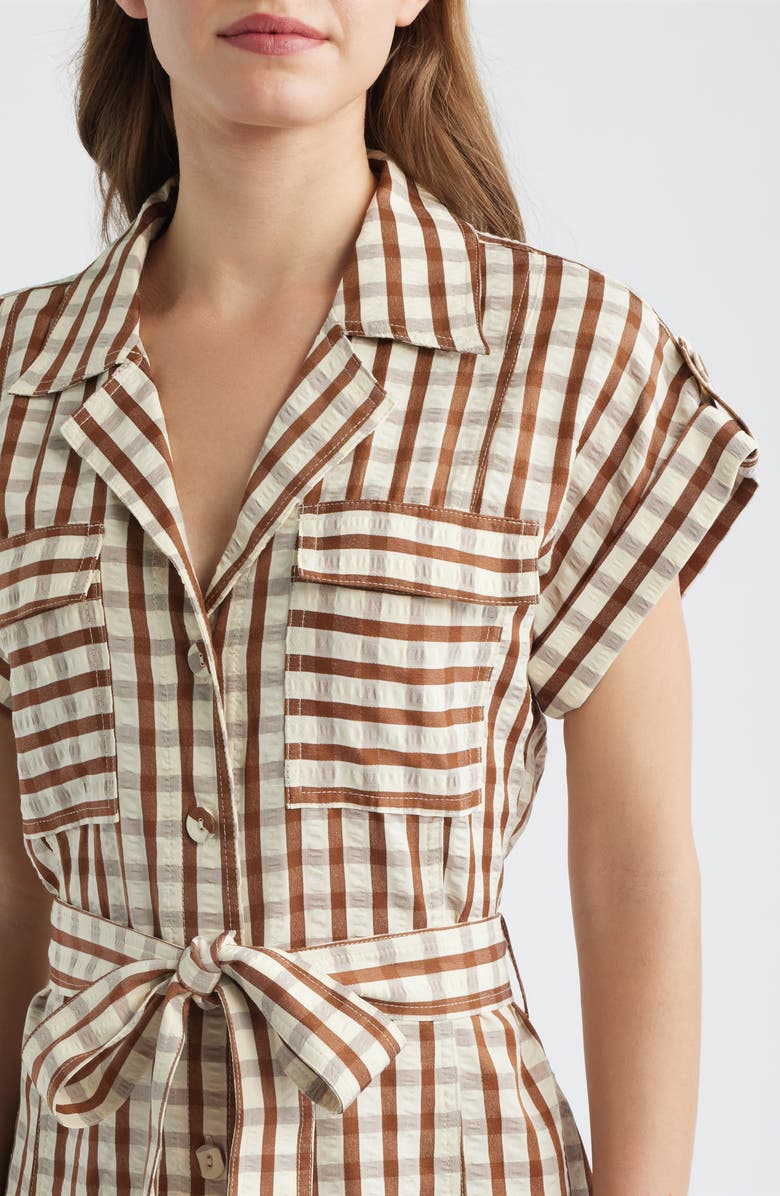 Brave+True Portia Stripe Maxi Shirtdress, Alternate, color, Brown Check