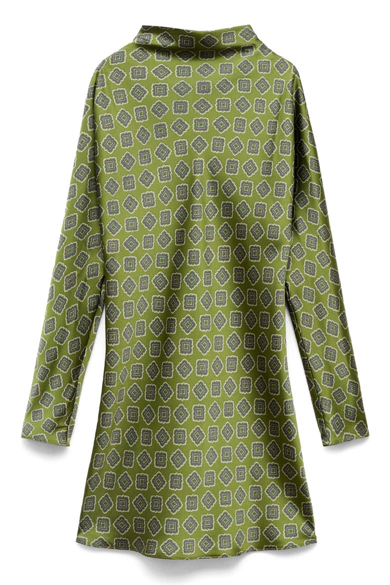 Medallion Print Long Sleeve Satin Minidress, Main, color, GREEN