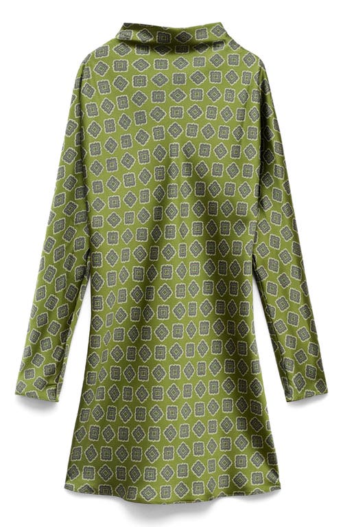 Mango Medallion Print Long Sleeve Satin Minidress In Green