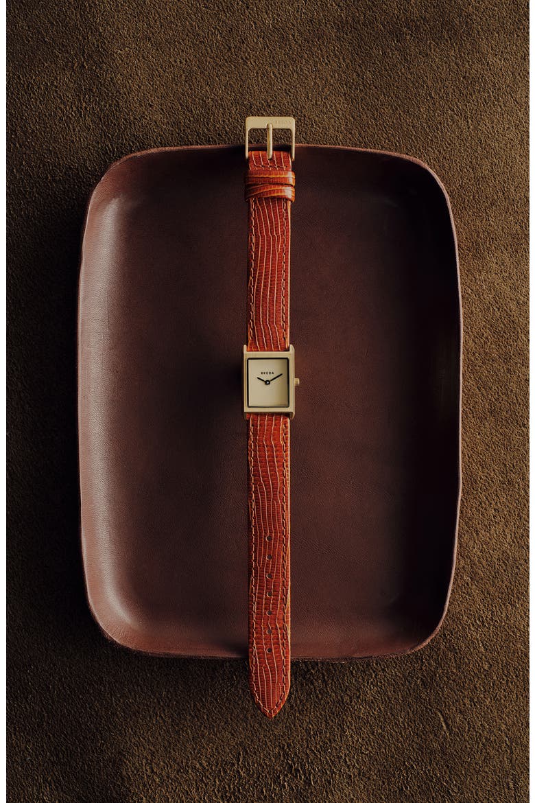 Small Virgil Leather Strap Two-Tone Tank Watch, 20mm x 26mm, Alternate, color, GOLD