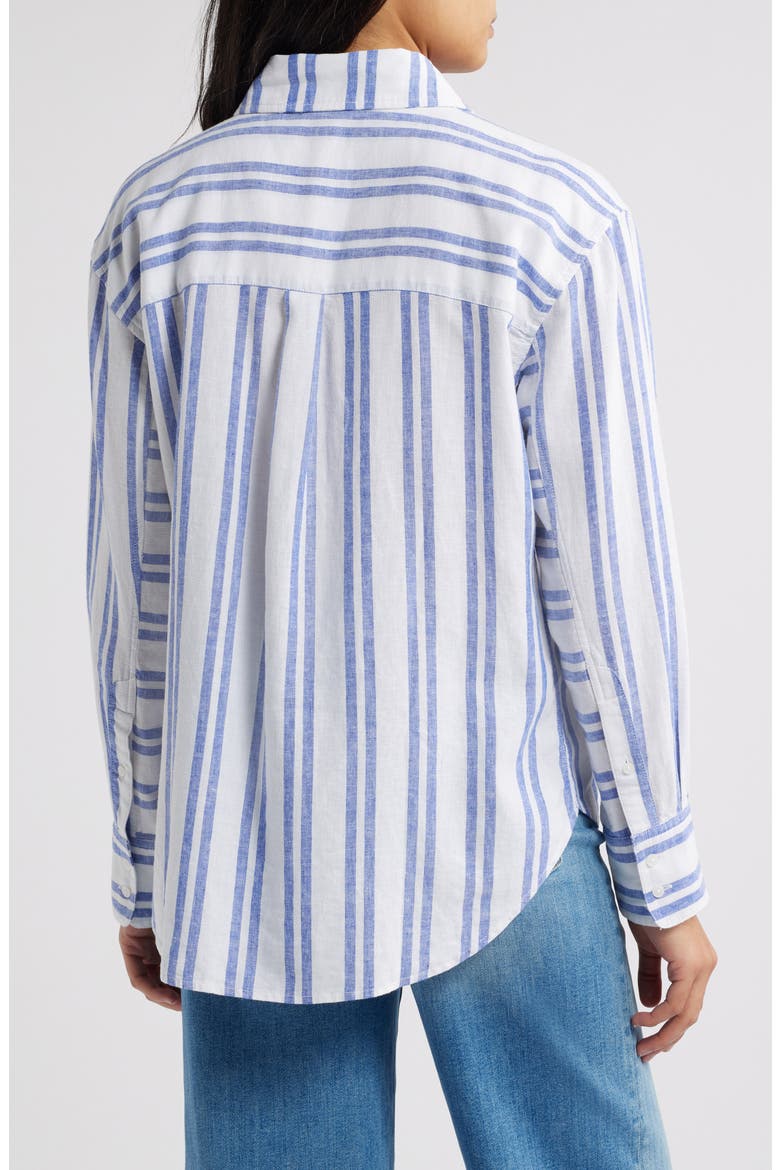 Stripe Linen Blend Button-Up Shirt, Alternate, color, WHITE- BLUE TARYN STRIPE