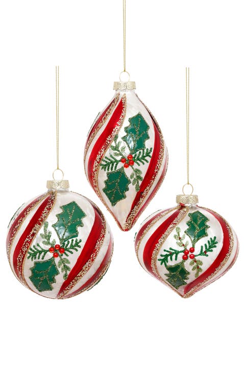 Holly Stripe Ornament, Box of 6