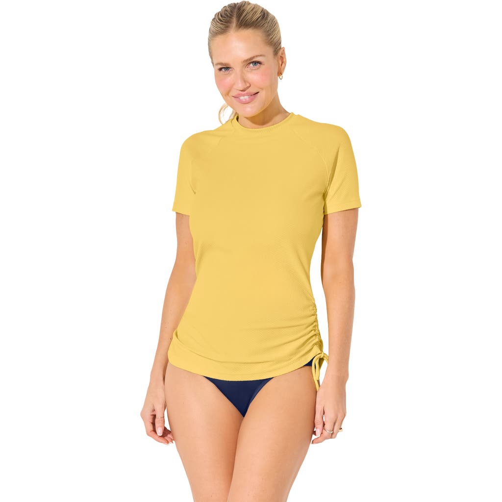 Swimsuits for All Chlorine Resistant Quick Dry Side Tie Short Sleeve Swim Tee Rash Guard in Lemon Mist at Nordstrom, Size 6