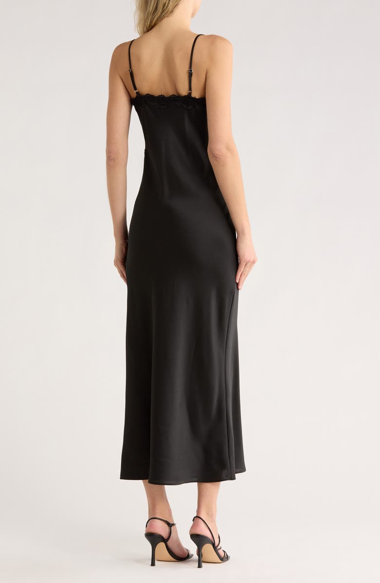 Leith Lace Trim Satin Maxi Dress, Alternate, color, Black