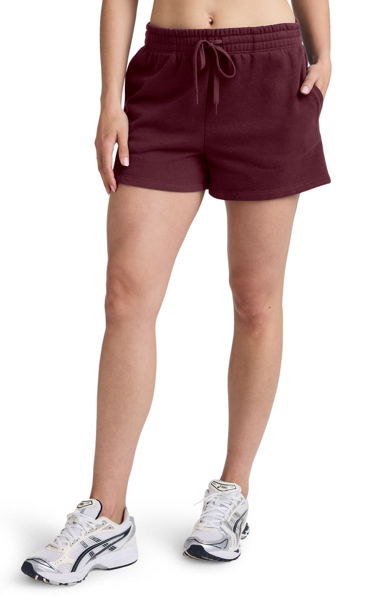 Beyond Yoga Luxe Fleece Sweat Shorts, Main, color, Dark Cherry