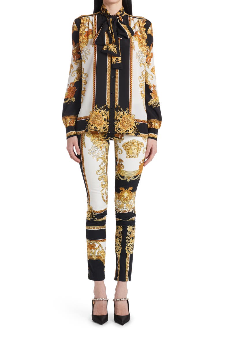 Renaissance Print Skinny Jeans, Alternate, color, BLACK GOLD WHITE