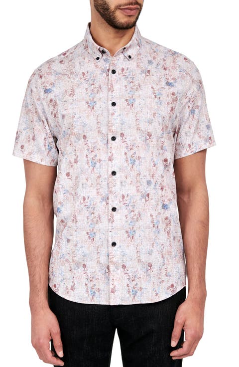 Barlow Vintage Floral Performance Short Sleeve Button Down Shirt