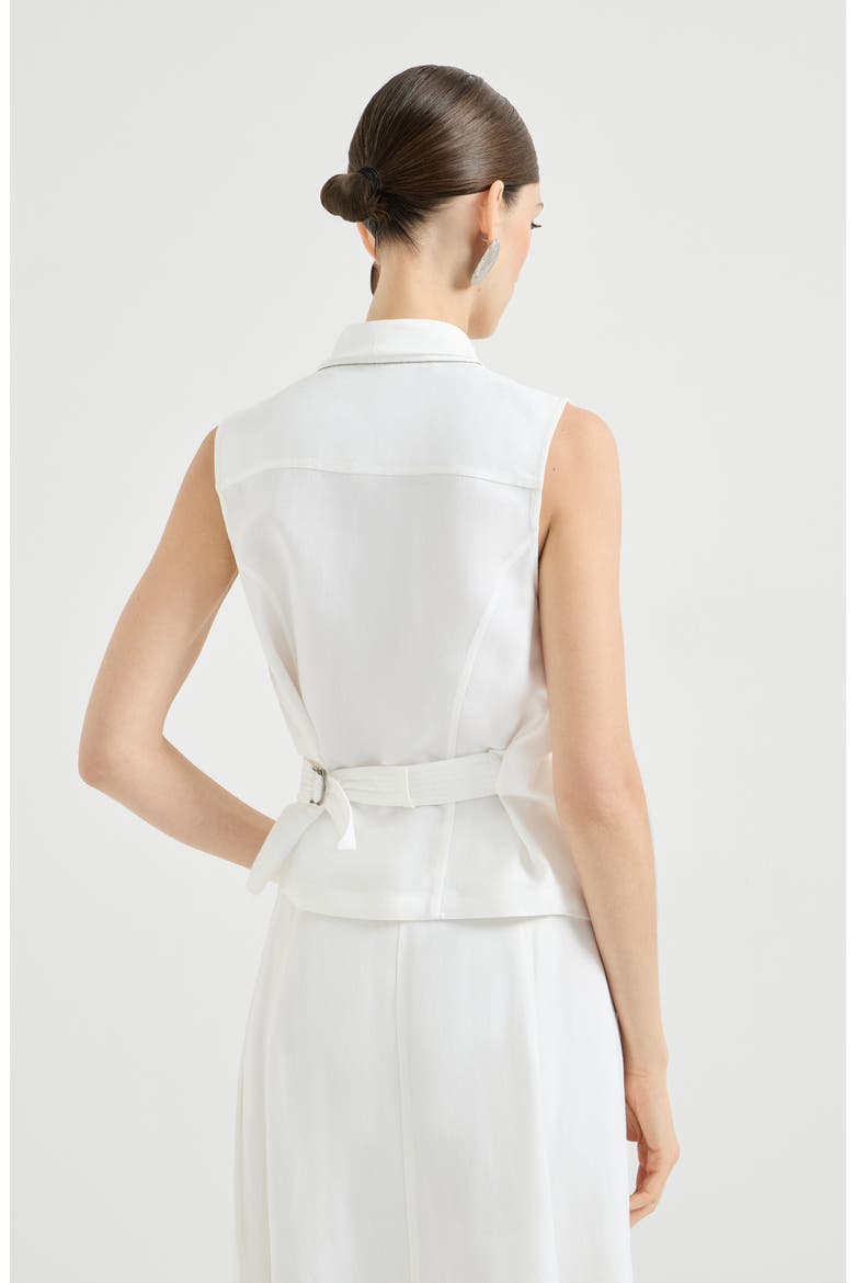 Fluid twill vest with monili, Alternate, color, White