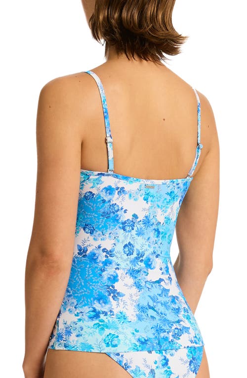 Sea Level Daiseyfield Tie Front Tankini Swim Top In Blue