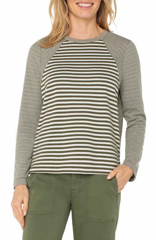 Liverpool Los Angeles Mixed Stripe Long Sleeve Double Knit Jersey Top In Green