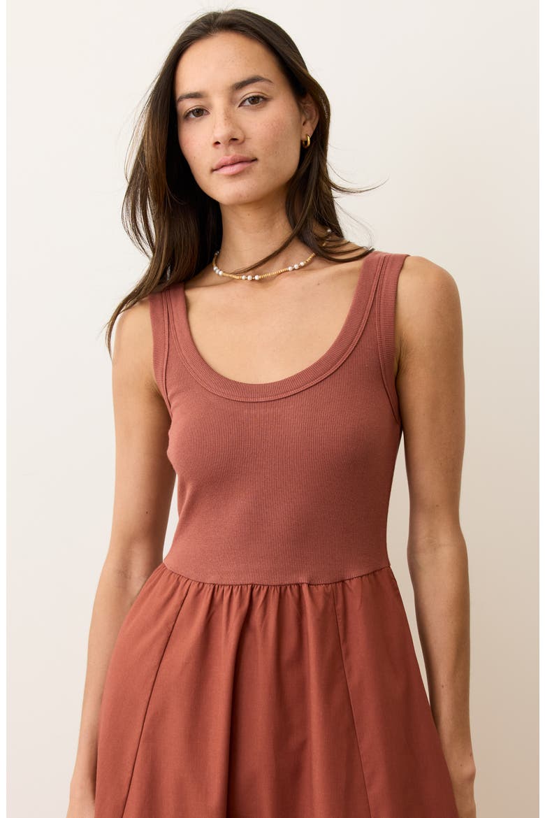 Gemma Mixed Media Midi Dress, Alternate, color, HENNA