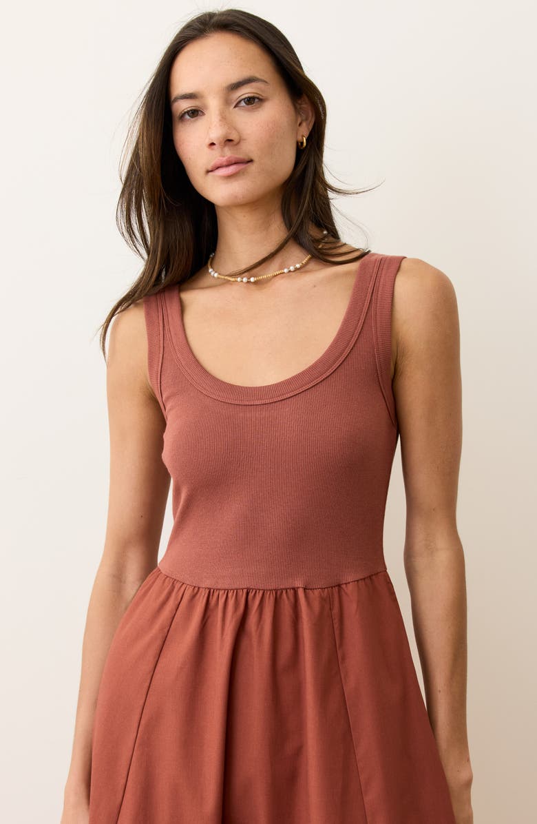 Marine Layer Gemma Mixed Media Midi Dress, Alternate, color, Henna