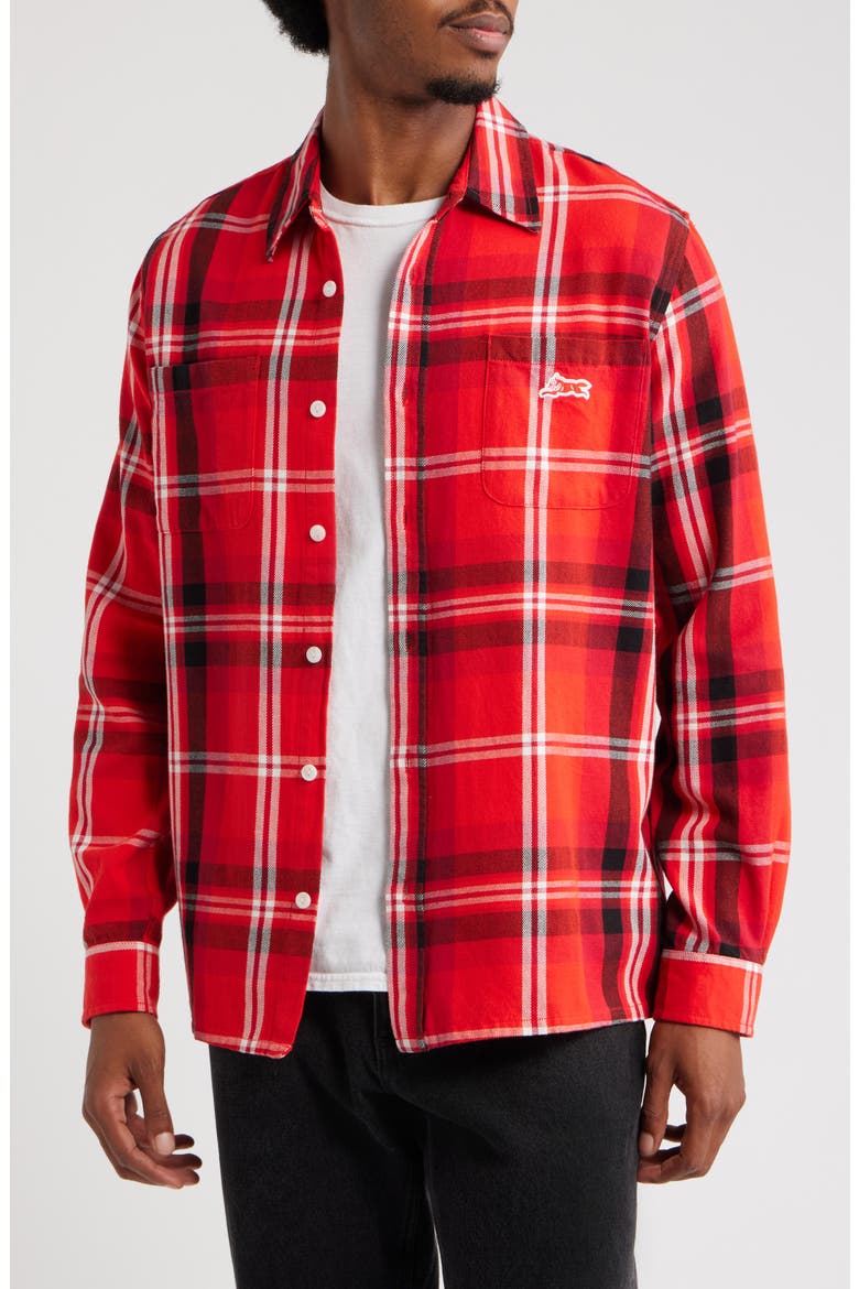 Jack Plaid Cotton Graphic Button-Up Shirt, Main, color, FIERY RED