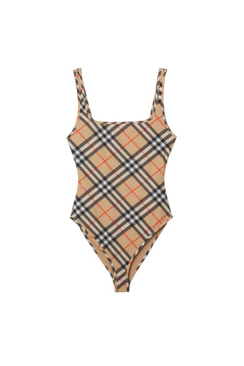 Burberry Check Swimsuit In Neutral