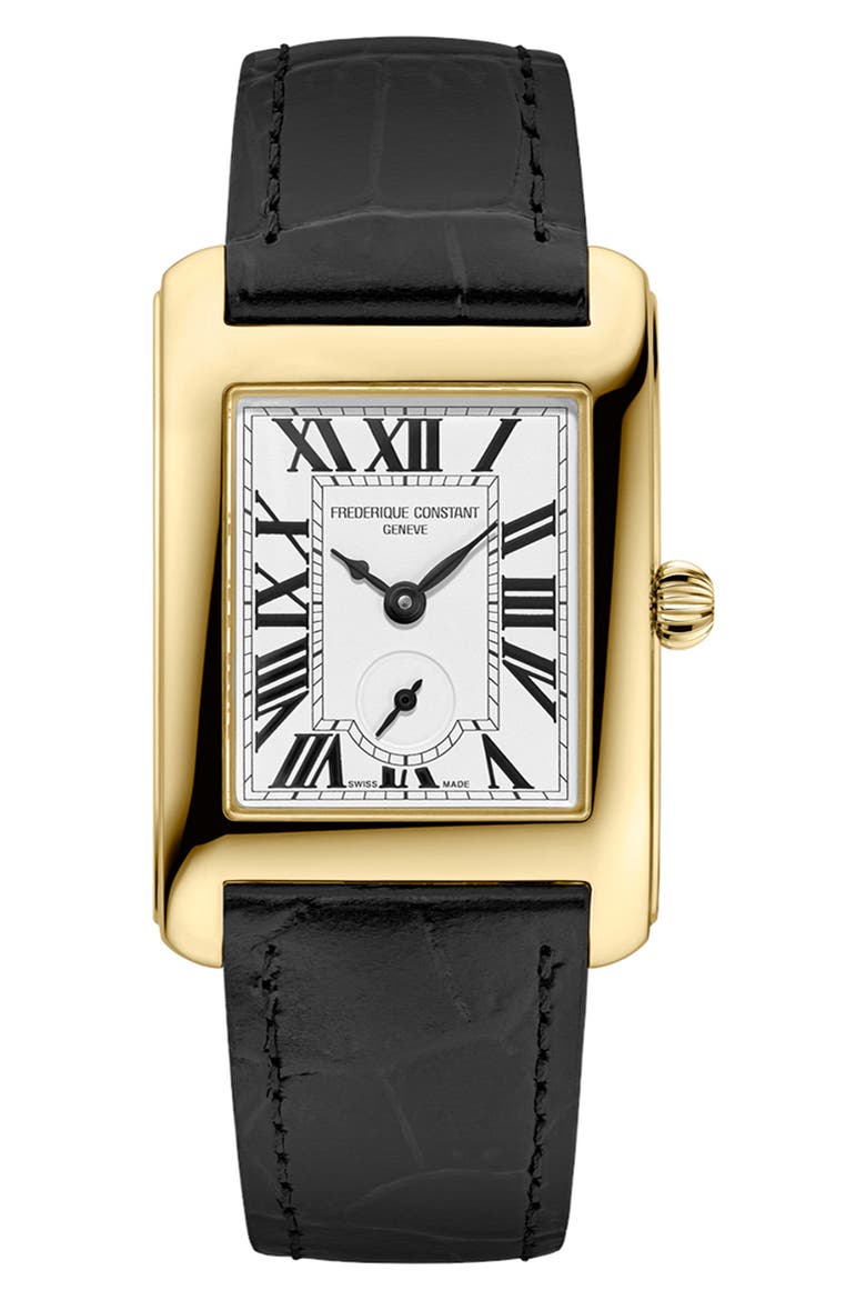 Classics Carrée Small Seconds Leather Strap Watch, 36mm x 25.2mm, Main, color, BLACK