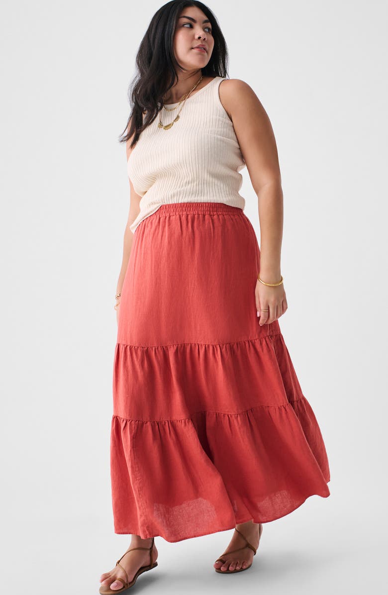 Faherty Cala Tiered Linen Maxi Skirt, Alternate, color, 