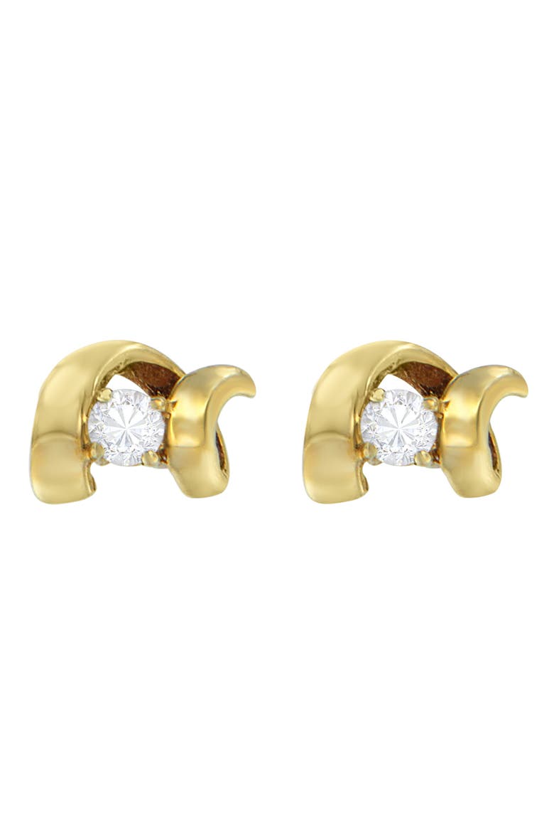 10K Gold 1/10 Cttw Diamond Espira Swirls Solitaire Push Back Stud Earrings, Alternate, color, Yellow