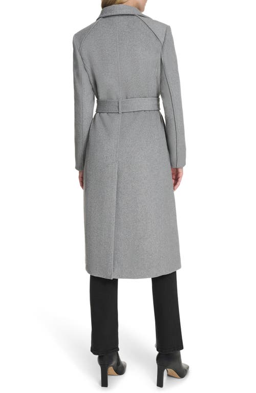 Cole Haan High Neck Slick Wool-blend Belted Coat In Gray