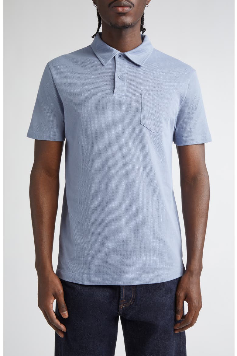 Riviera Cotton Piqué Polo, Main, color, VINTAGE BLUE