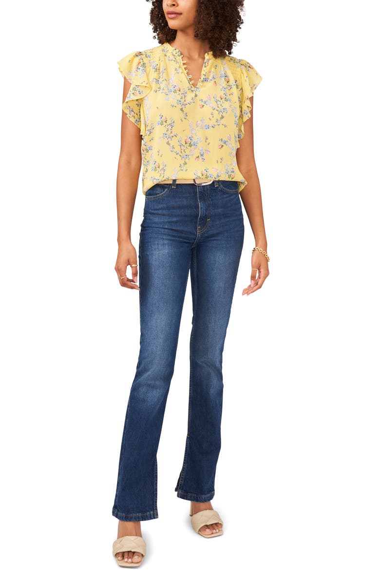 Vince Camuto Rosey Vines Flounce Sleeve Top, Alternate, color,