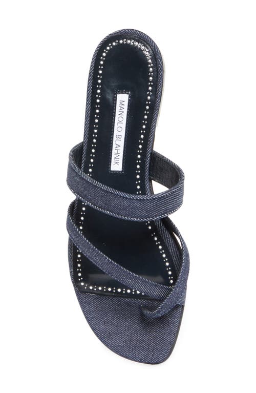 Manolo Blahnik Susa Chambray Crisscross Flat Sandals In Purple