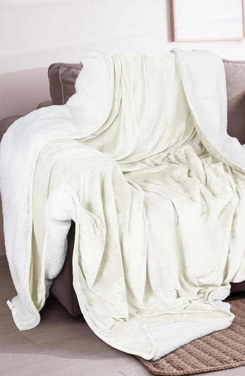 Woven & Weft Faux Shearling Fleece Throw Blanket In White