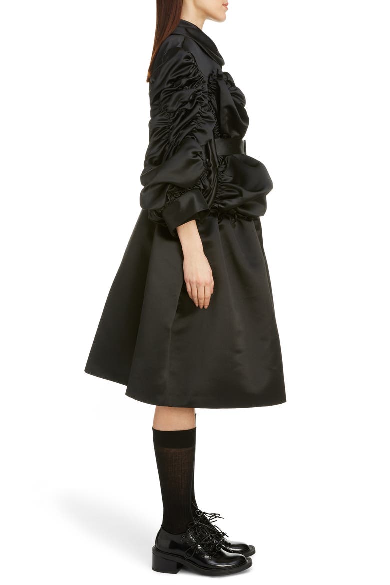 Belted Shirred Satin Coat, Alternate, color, BLACK