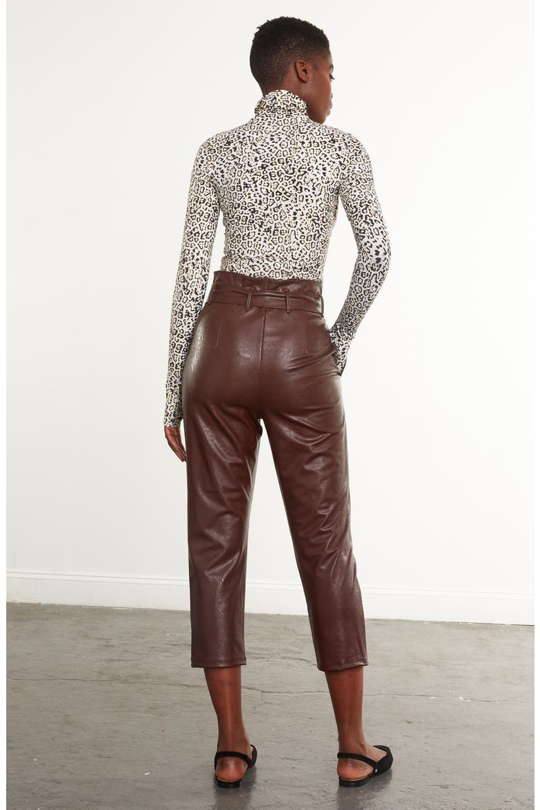 Paperbag Waist Faux Leather Crop Pants, Alternate, color, OXBLOOD