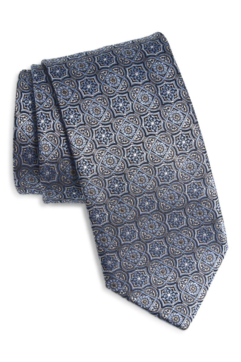 Medallion Jacquard Silk Tie, Main, color, CHARCOAL