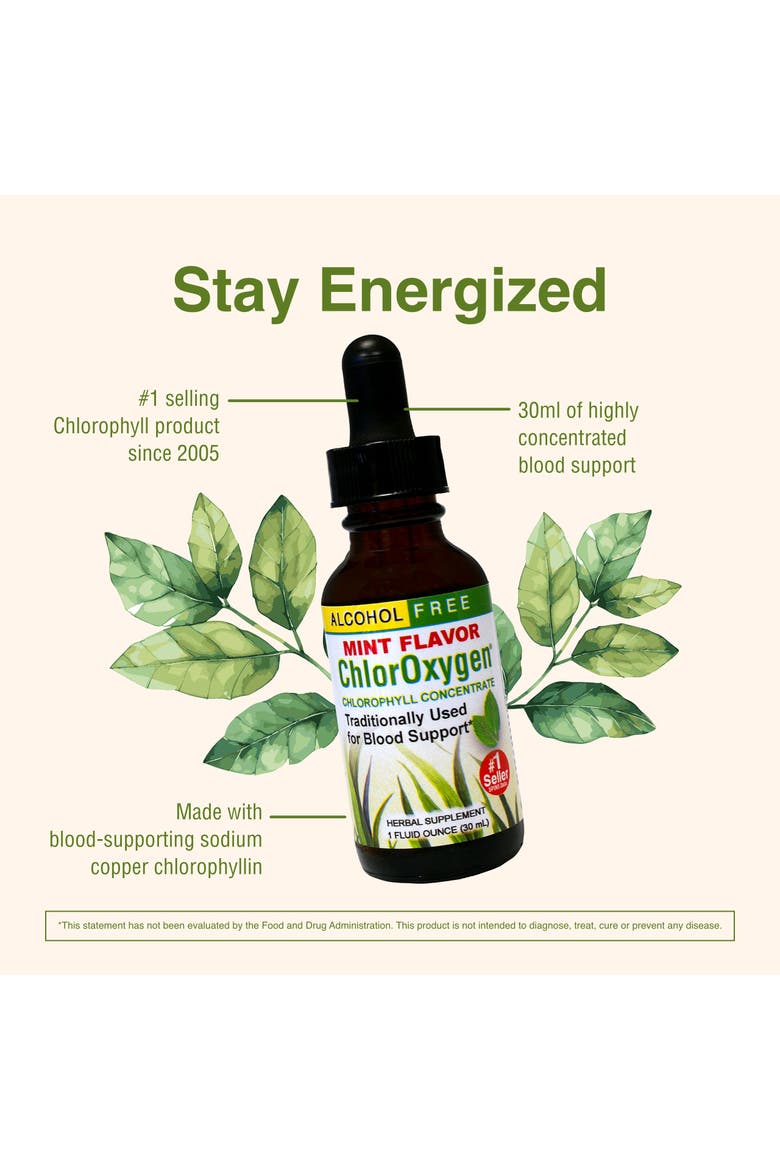 ChlorOxygen Chlorophyll Concentrate - Highly-Concentrated Energy Support - Aids Healthy Blood Circulation - Natural Vitality Support - Alcohol-Free - 1 fl oz, Mint, Alternate, color, No Color