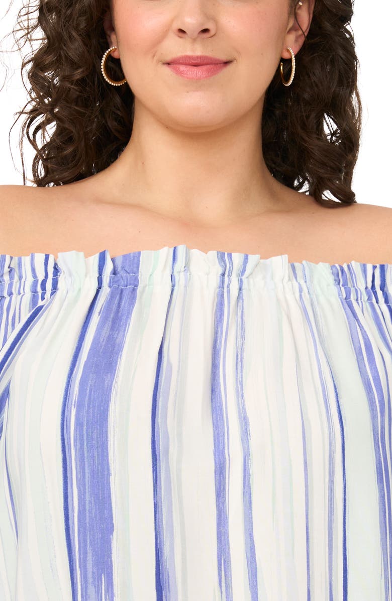 Vince Camuto Stripe Off the Shoulder Top, Alternate, color, Ice Lagoon