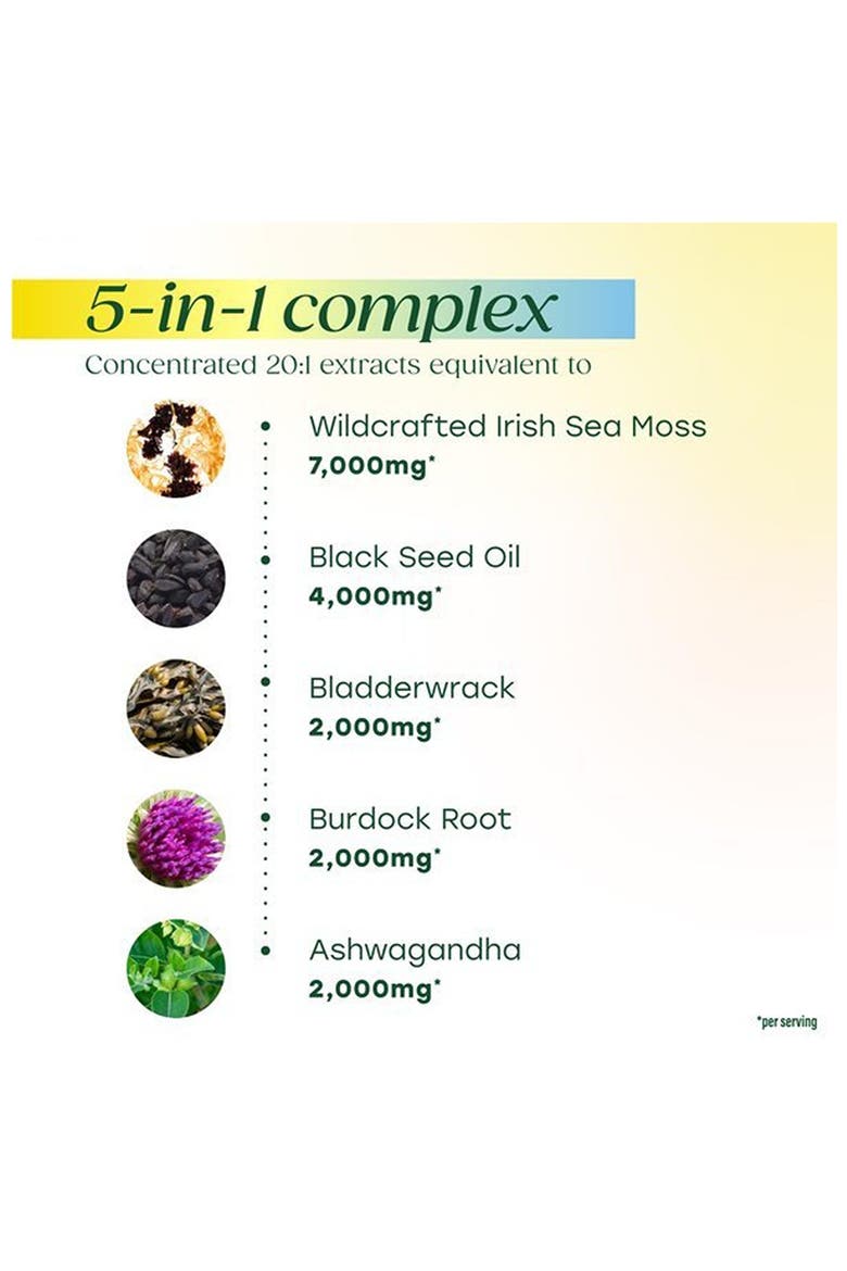 Sea Moss Complex with Irish Sea Moss Plus Black Seed Oil, Burdock Root, Bladderwrack & Ashwagandha, 120 Capsules, Alternate, color, None