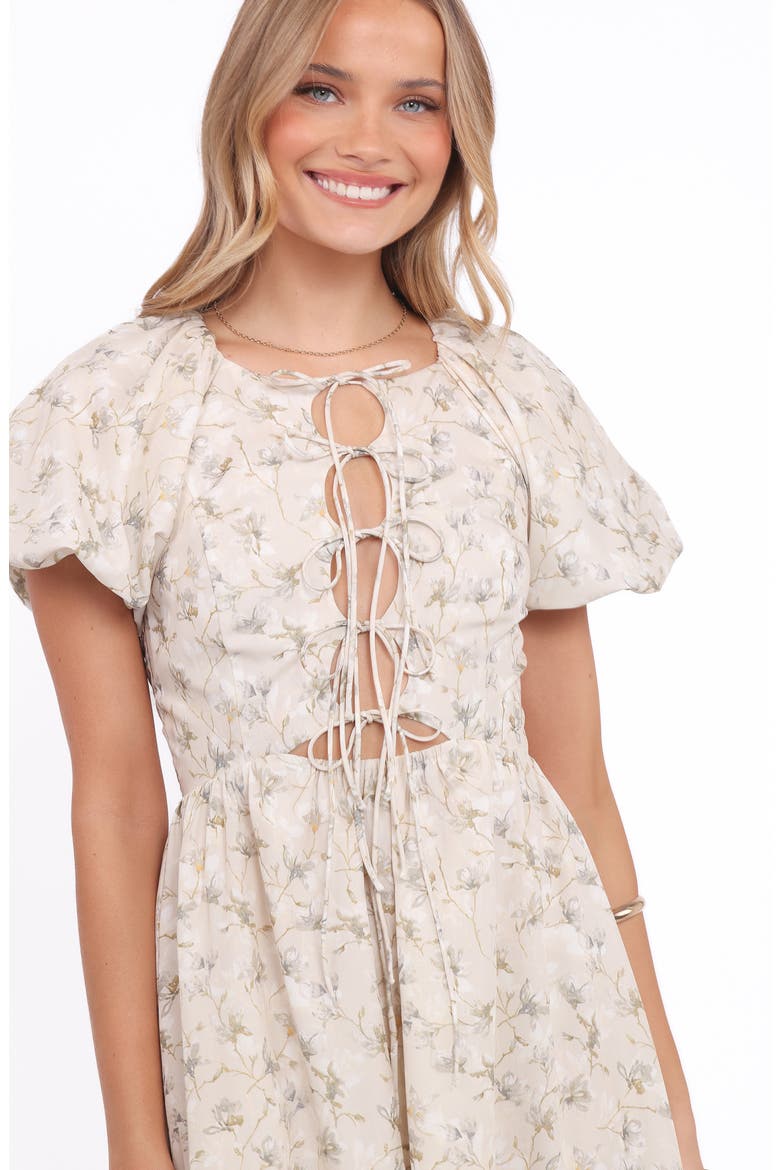 Kathleen Puff Sleeve Tie Front Maxi Dress, Alternate, color, LIGHT BEIGE/GREEN FLORAL
