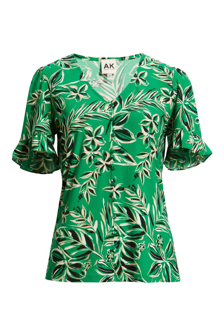 Tropical Floral V-Neck Button-Up Knit Top, Alternate, color, TROPICAL GREEN MULTI