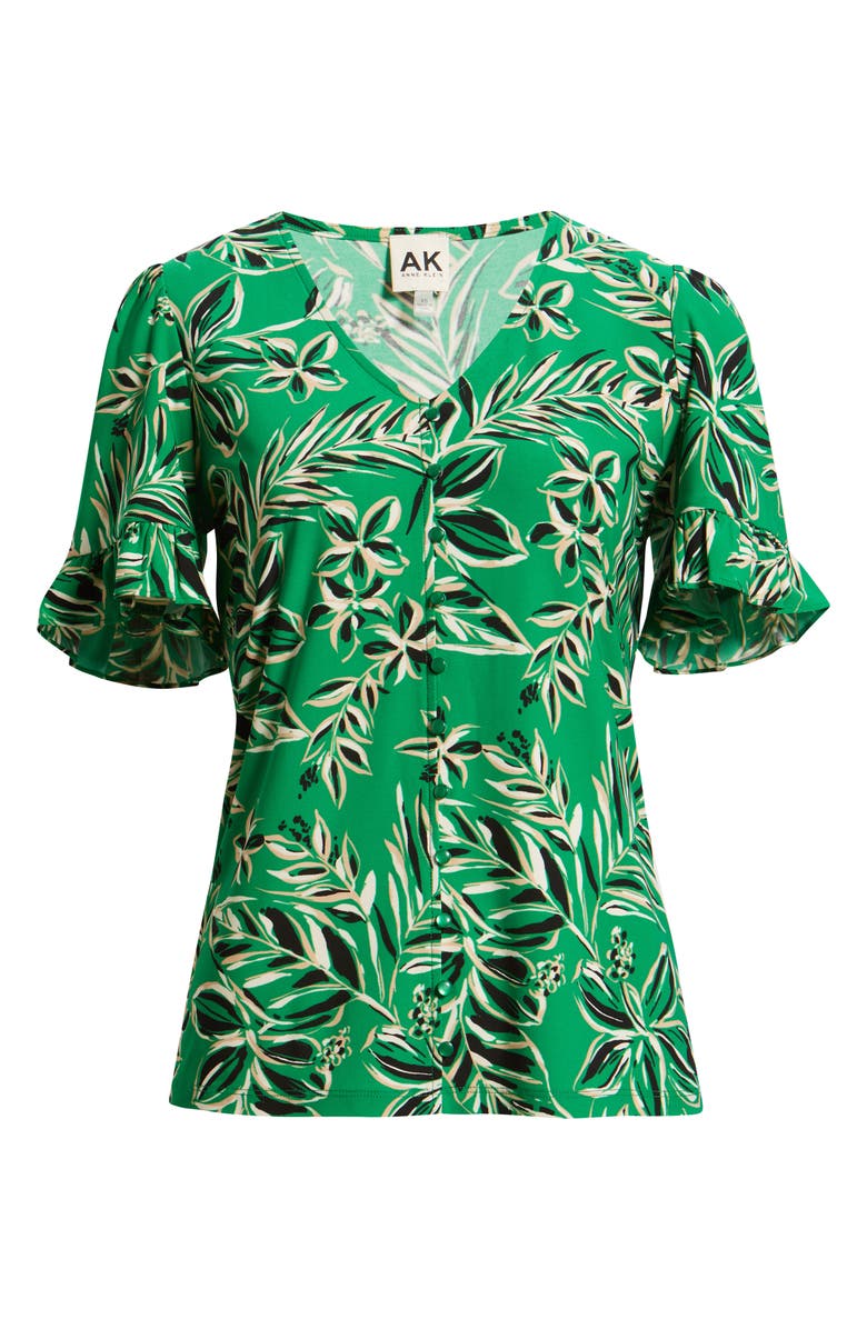 AK ANNE KLEIN Tropical Floral V-Neck Button-Up Knit Top, Alternate, color, 