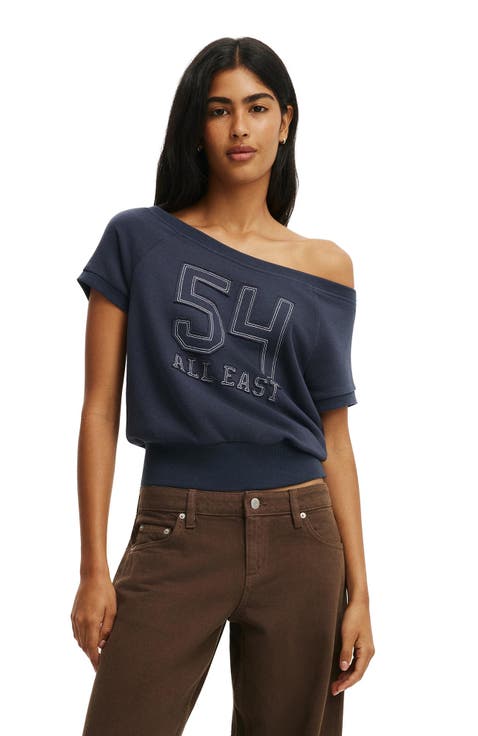 Women's Short Sleeve Off Shoulder Sweatshirt